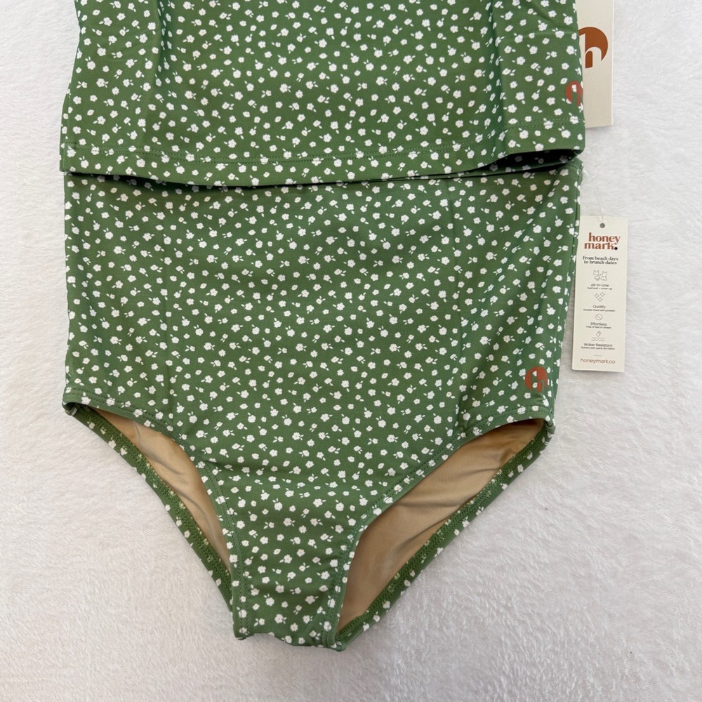 NWT Honey mark Swim Set Girls Floral Olive Green Two-Piece Swimsuit Beach Bikini - Picture 2 of 13